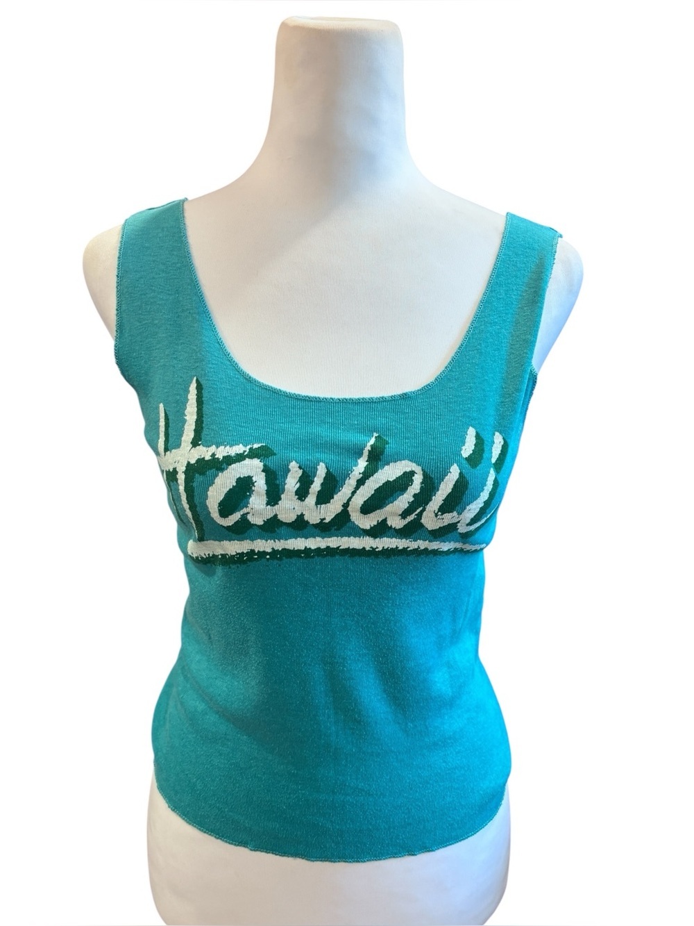 Vintage 80s Hawaii Graphic Tank Top | Etchings USA Teal Cotton Blend Medium